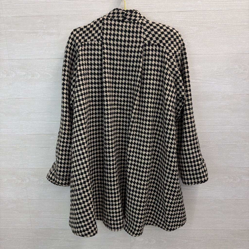 Ashley Scott Black/ White Houndstooth Open Front Long Jacket Large