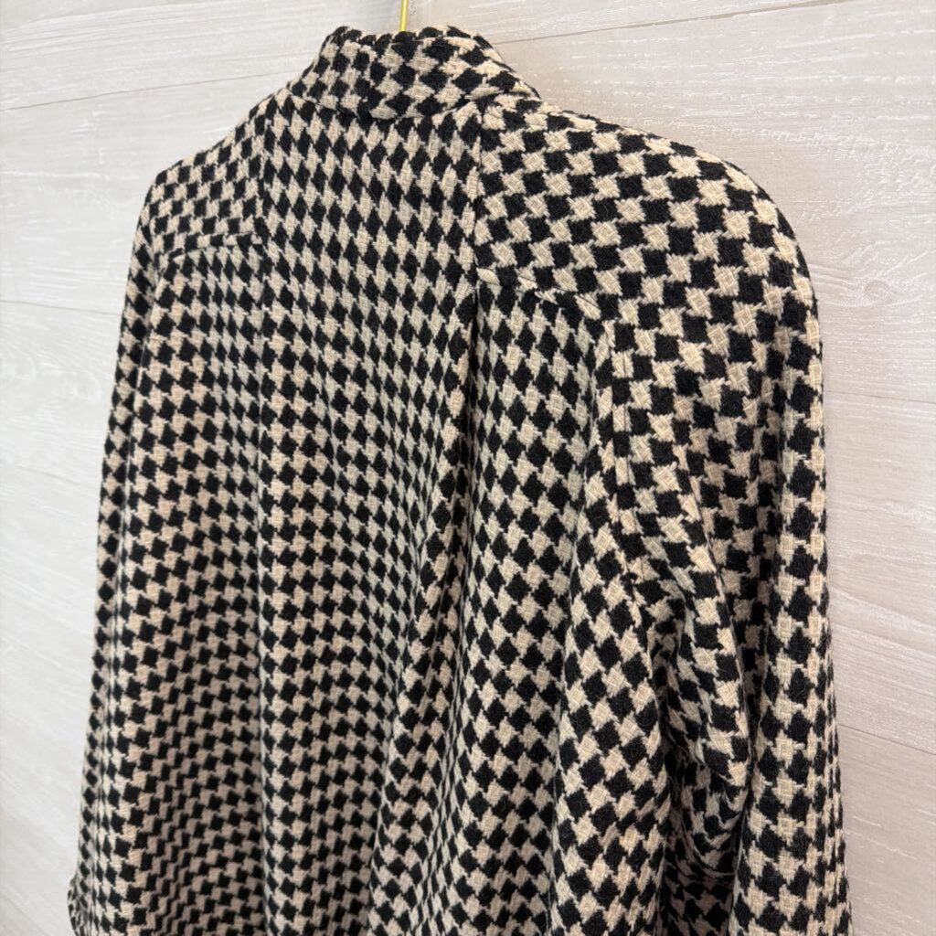 Ashley Scott Black/ White Houndstooth Open Front Long Jacket Large