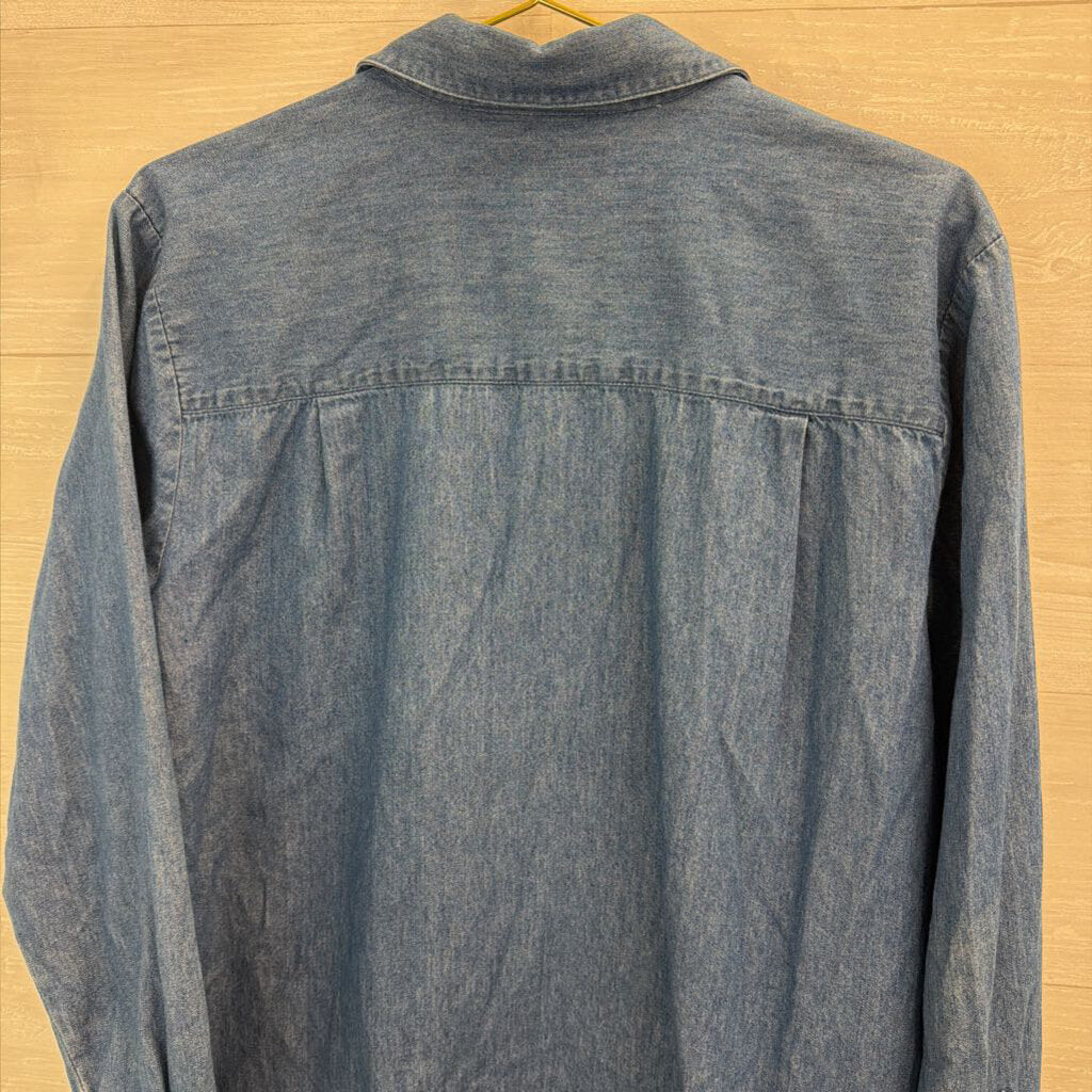 Vintage Karen Scott Blue/ Multi Holiday Animal Patchwork Long Sleeve Button Down Top Medium