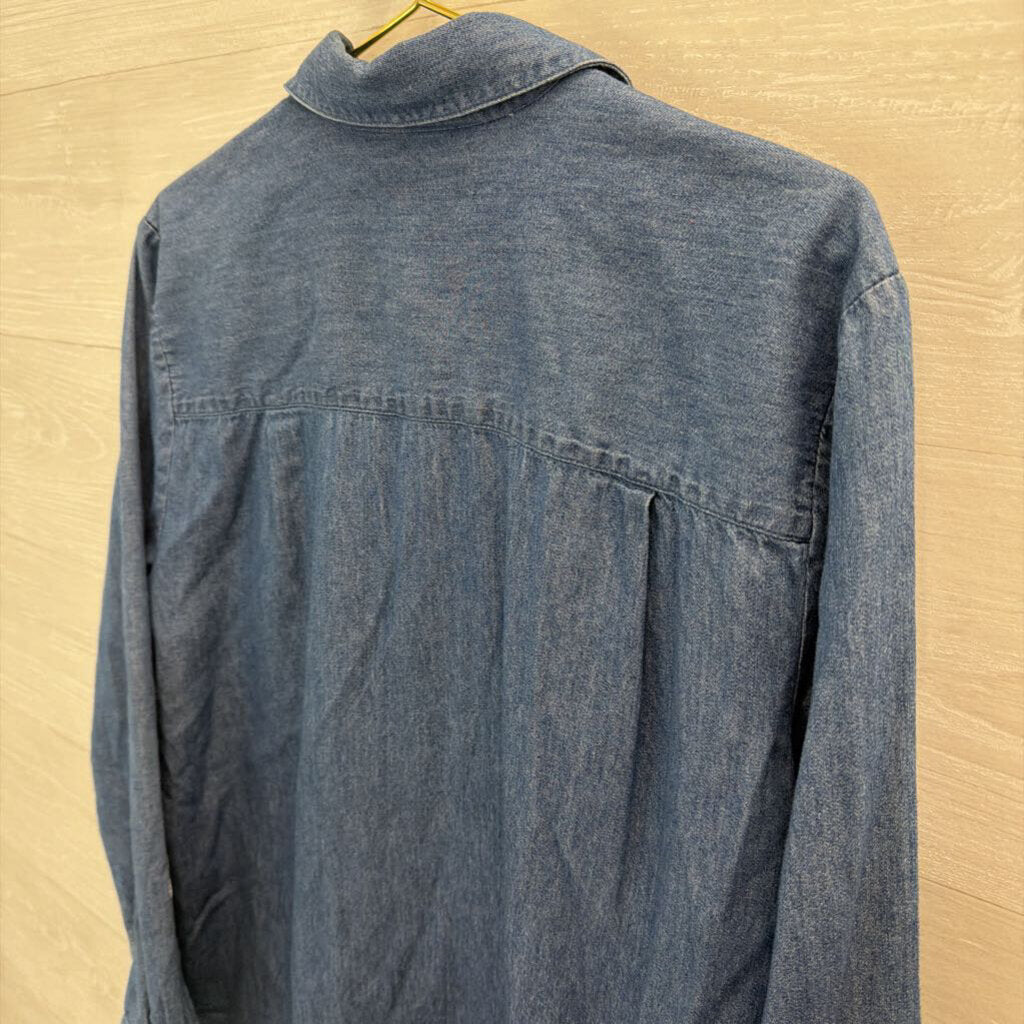 Vintage Karen Scott Blue/ Multi Holiday Animal Patchwork Long Sleeve Button Down Top Medium