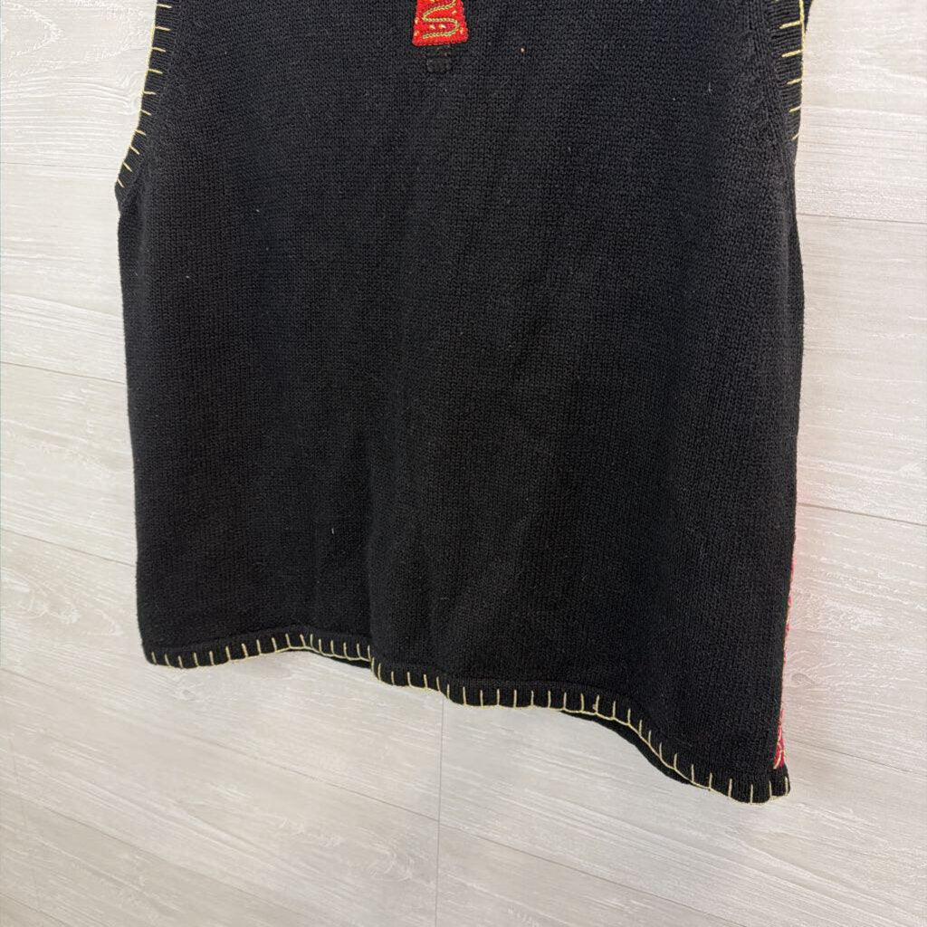 Vintage White Stag Black/ Multi Christmas Tree Patchwork Sweater Vest 18W/ 20W