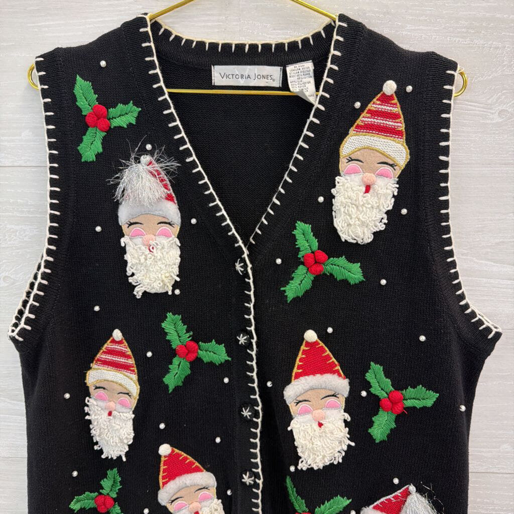 Vintage Victoria Jones Black/ Multi Santa Sweater Vest Large