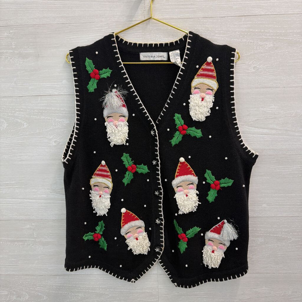 Vintage Victoria Jones Black/ Multi Santa Sweater Vest Large