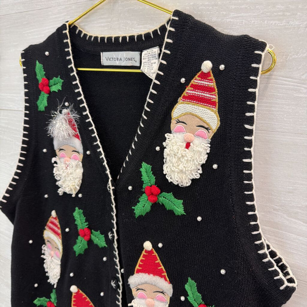 Vintage Victoria Jones Black/ Multi Santa Sweater Vest Large
