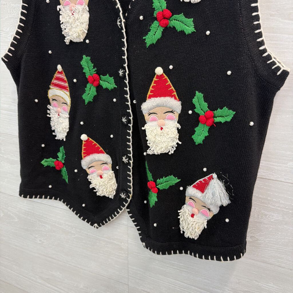 Vintage Victoria Jones Black/ Multi Santa Sweater Vest Large