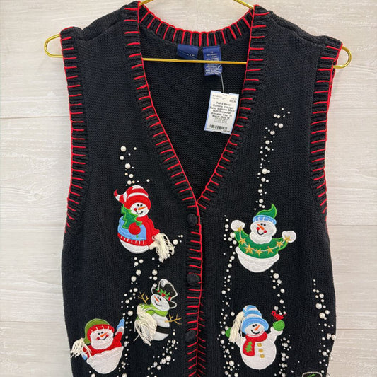 Vintage Basic Editions Black/ Multi Snowman Sweater Vest 1X