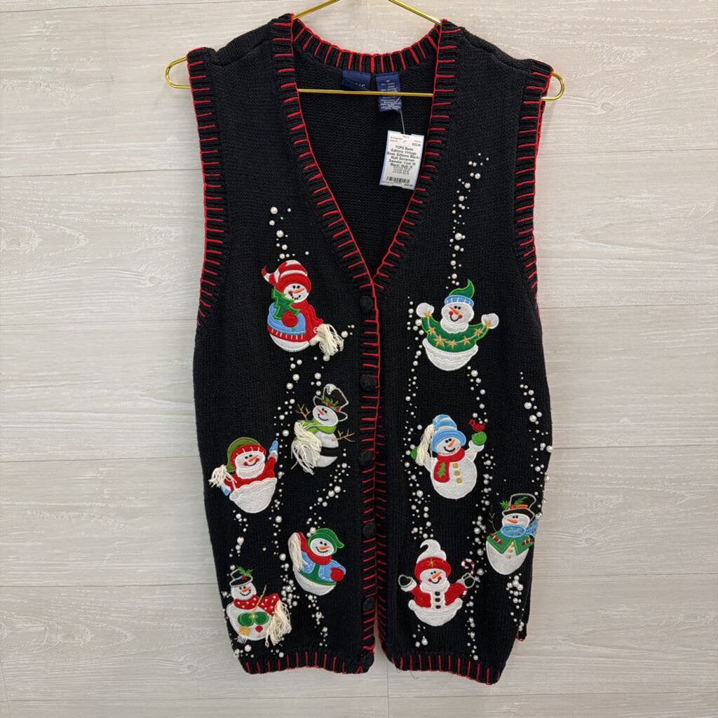 Vintage Basic Editions Black/ Multi Snowman Sweater Vest 1X