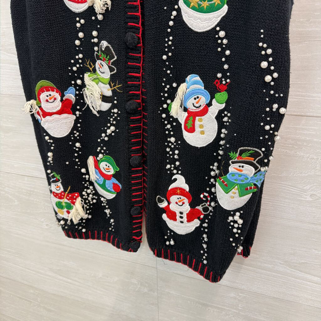 Vintage Basic Editions Black/ Multi Snowman Sweater Vest 1X