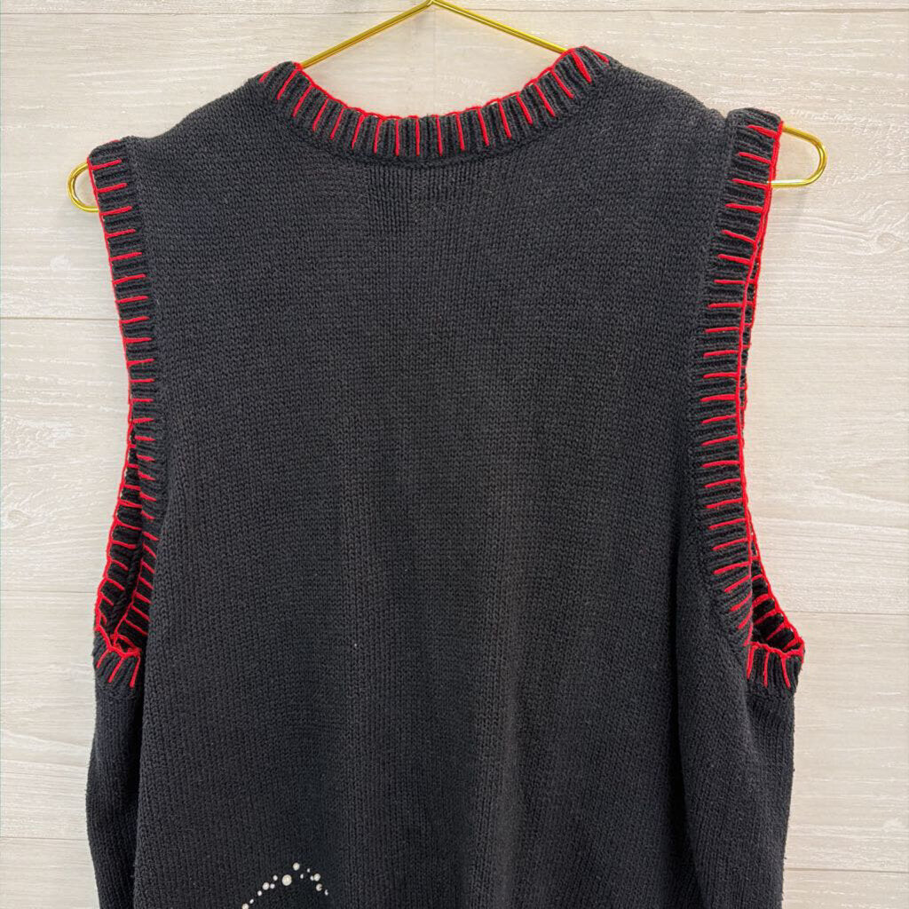 Vintage Basic Editions Black/ Multi Snowman Sweater Vest 1X