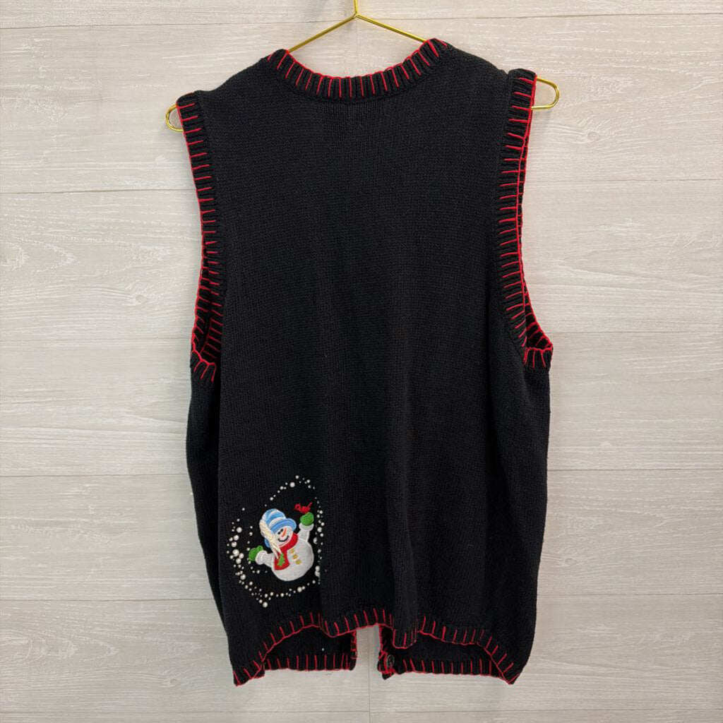 Vintage Basic Editions Black/ Multi Snowman Sweater Vest 1X