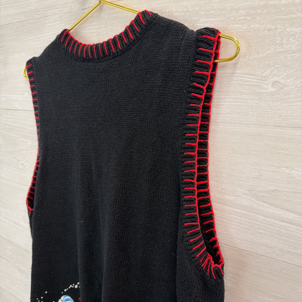 Vintage Basic Editions Black/ Multi Snowman Sweater Vest 1X