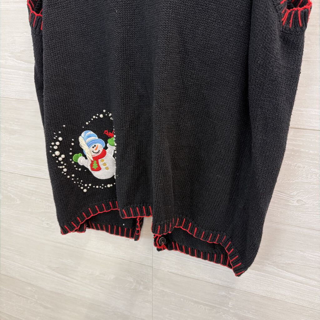 Vintage Basic Editions Black/ Multi Snowman Sweater Vest 1X