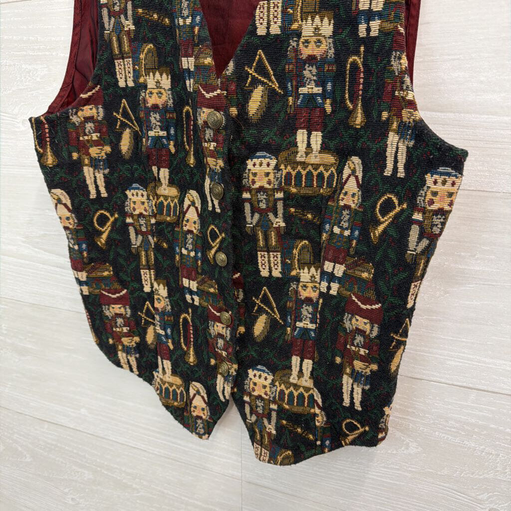 Vintage White Stag Burgundy/ Multi Nutcracker Tapestry Vest Medium