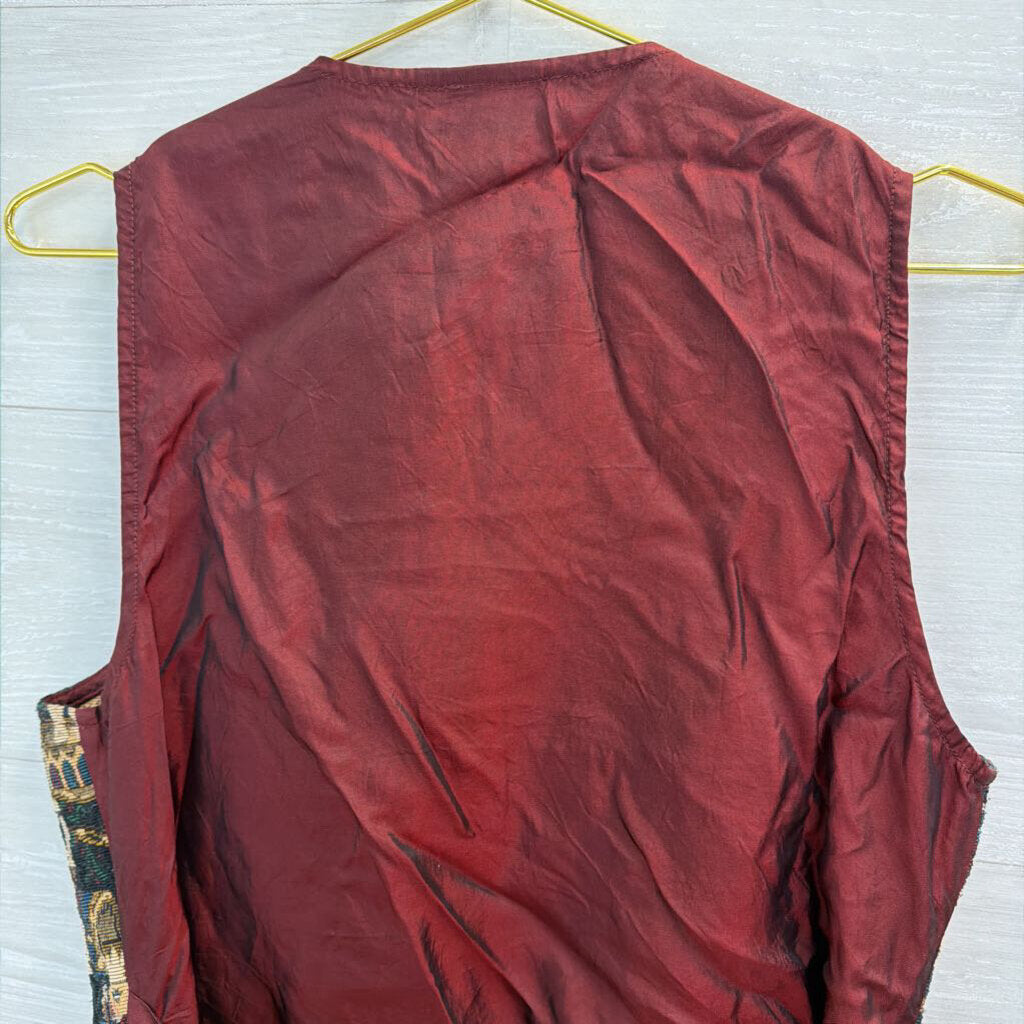 Vintage White Stag Burgundy/ Multi Nutcracker Tapestry Vest Medium