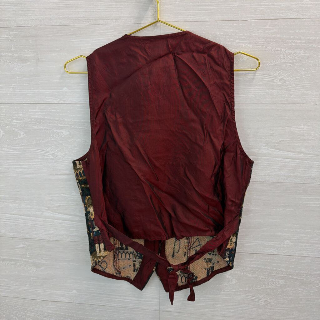 Vintage White Stag Burgundy/ Multi Nutcracker Tapestry Vest Medium