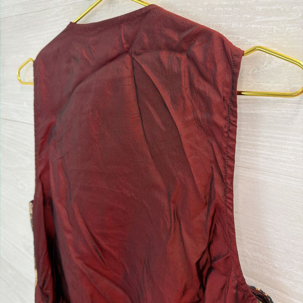 Vintage White Stag Burgundy/ Multi Nutcracker Tapestry Vest Medium