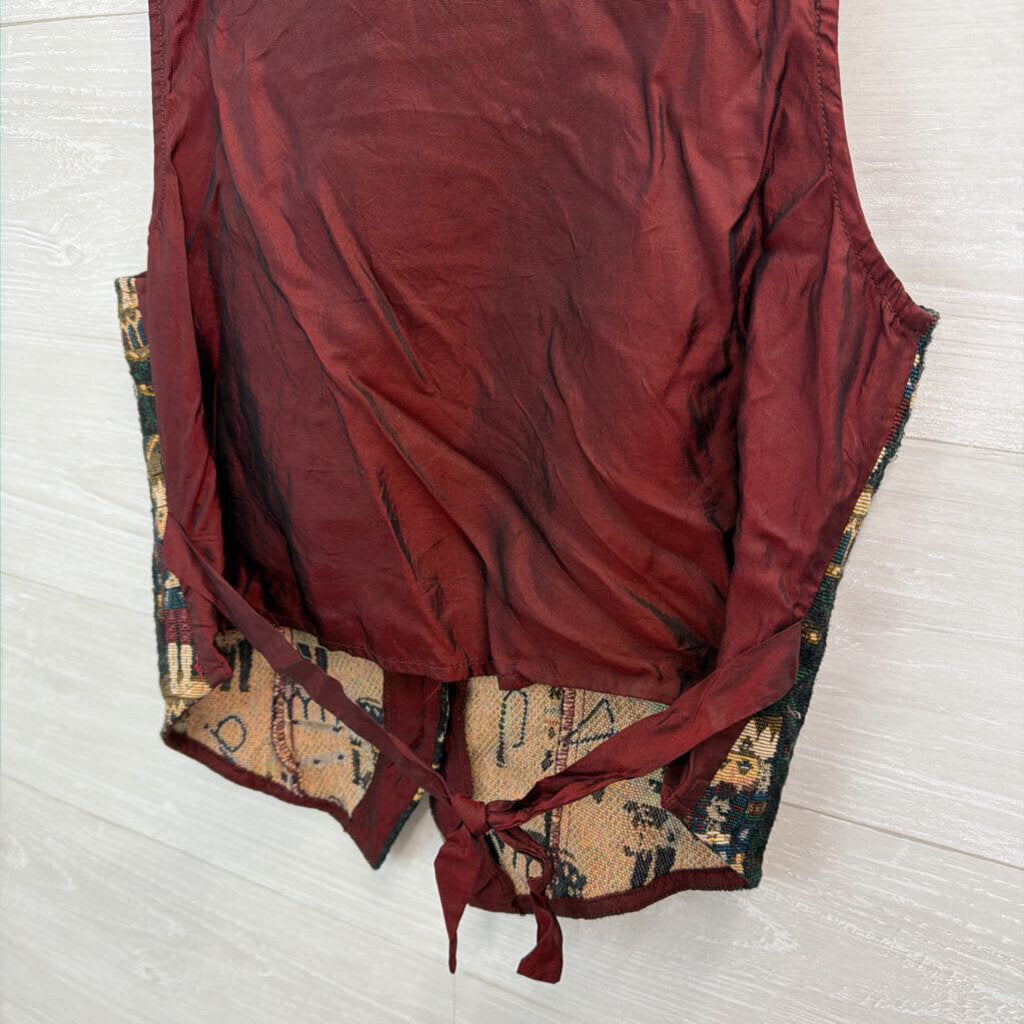 Vintage White Stag Burgundy/ Multi Nutcracker Tapestry Vest Medium