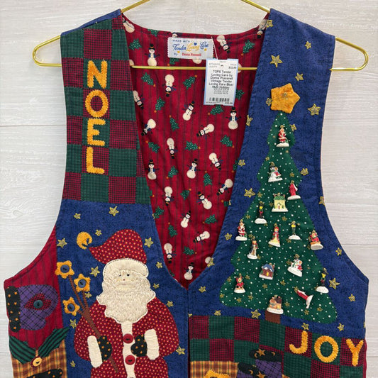 Vintage Tender Loving Care Blue/ Multi Holiday Patchwork Charm Vest Top Large
