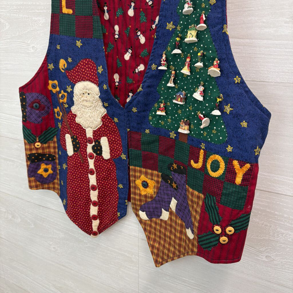 Vintage Tender Loving Care Blue/ Multi Holiday Patchwork Charm Vest Top Large