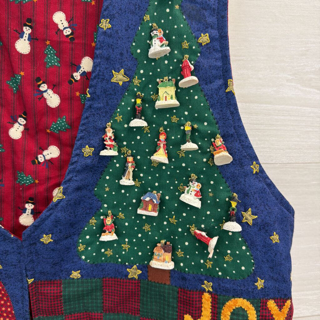 Vintage Tender Loving Care Blue/ Multi Holiday Patchwork Charm Vest Top Large
