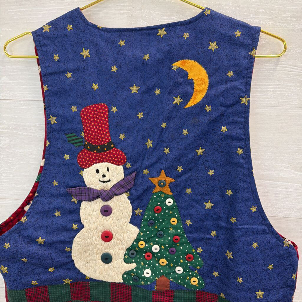 Vintage Tender Loving Care Blue/ Multi Holiday Patchwork Charm Vest Top Large