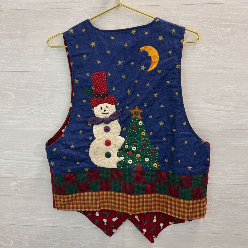 Vintage Tender Loving Care Blue/ Multi Holiday Patchwork Charm Vest Top Large