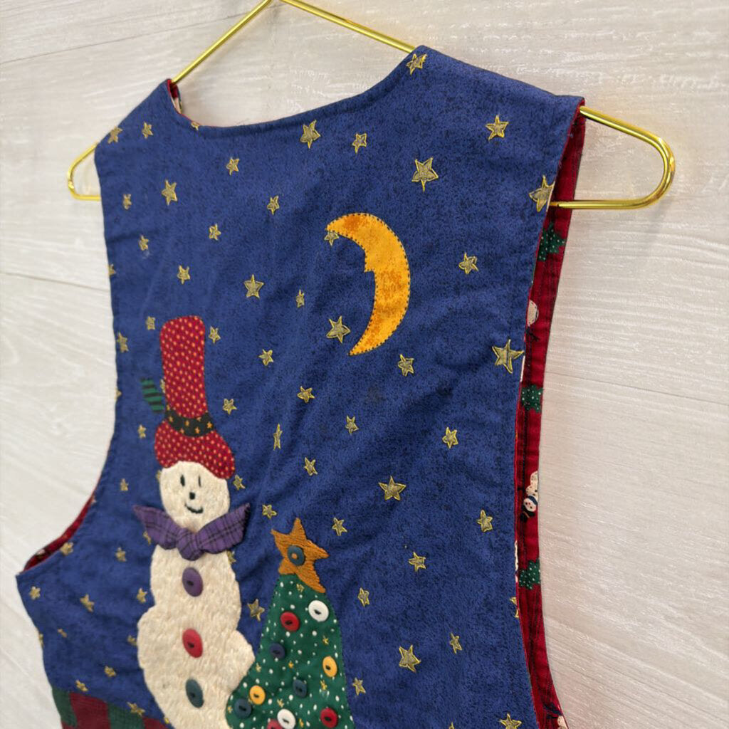 Vintage Tender Loving Care Blue/ Multi Holiday Patchwork Charm Vest Top Large