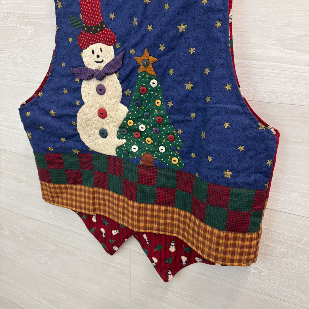 Vintage Tender Loving Care Blue/ Multi Holiday Patchwork Charm Vest Top Large