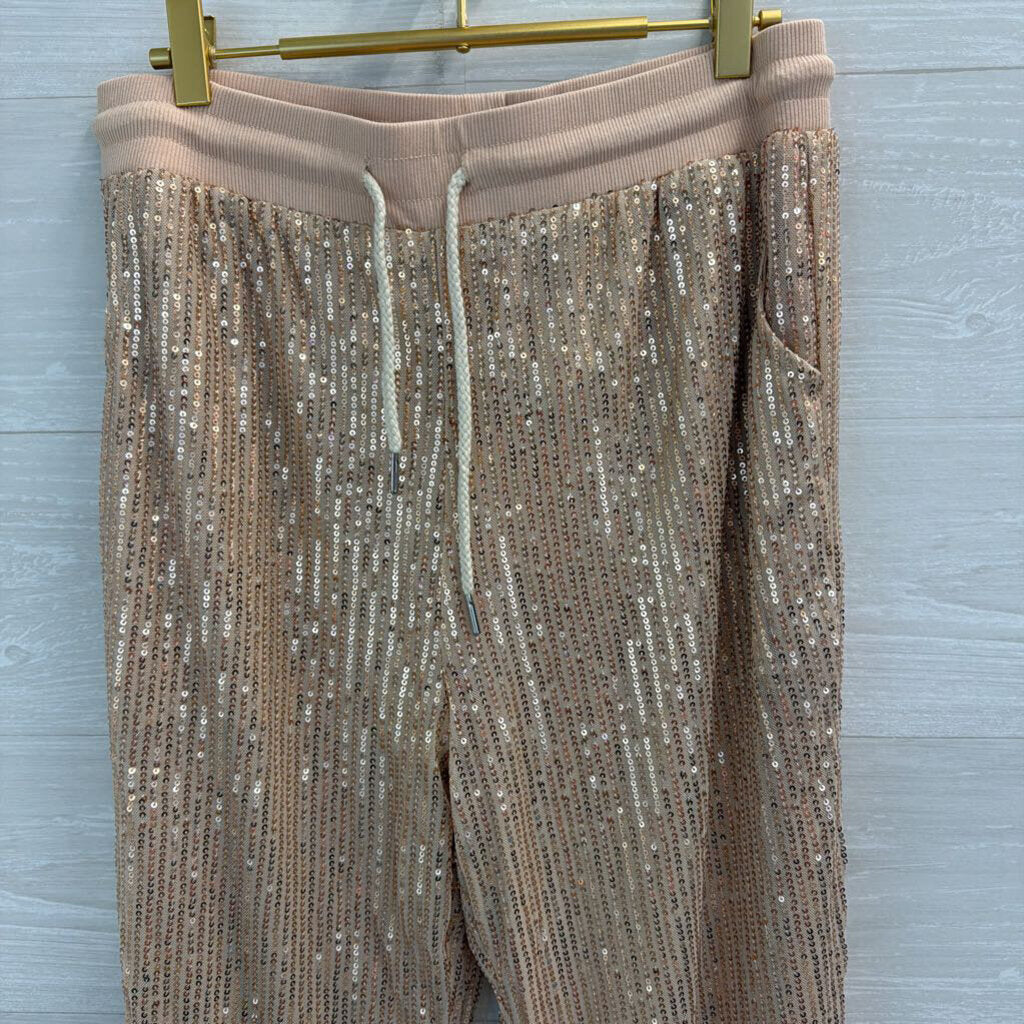 Saints and Hearts Gold Sequin Pull On Jogger Pants Large