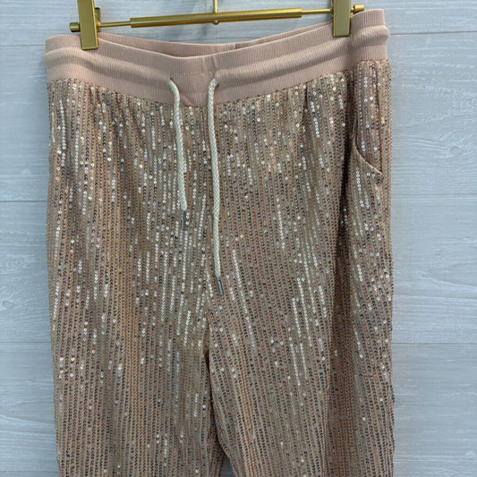Saints and Hearts Gold Sequin Pull On Jogger Pants Large
