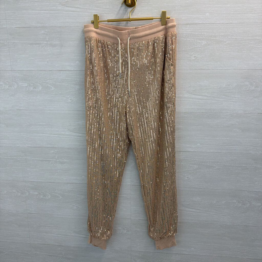 Saints and Hearts Gold Sequin Pull On Jogger Pants Large
