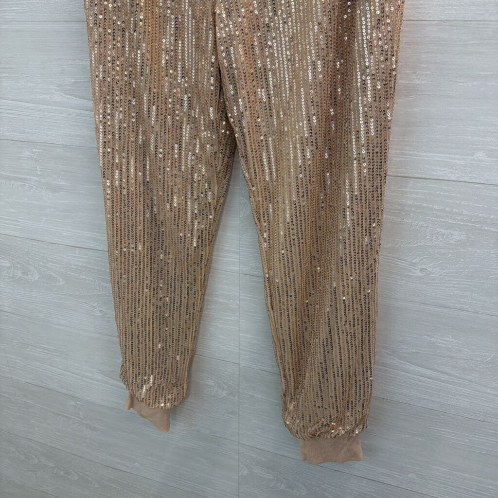 Saints and Hearts Gold Sequin Pull On Jogger Pants Large