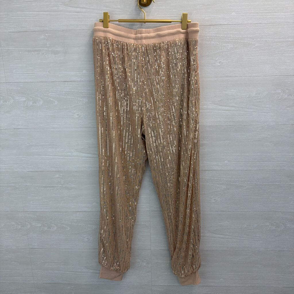 Saints and Hearts Gold Sequin Pull On Jogger Pants Large