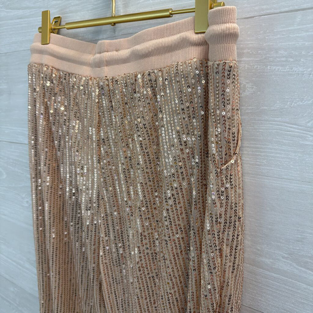 Saints and Hearts Gold Sequin Pull On Jogger Pants Large
