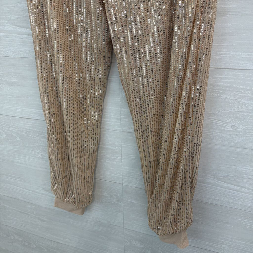 Saints and Hearts Gold Sequin Pull On Jogger Pants Large