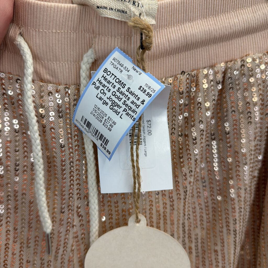 Saints and Hearts Gold Sequin Pull On Jogger Pants Large