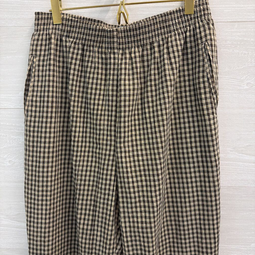 Vintage Koret Black/ Beige Plaid Wide Leg Pull On Pants Large