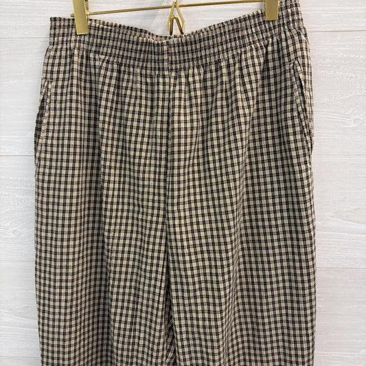 Vintage Koret Black/ Beige Plaid Wide Leg Pull On Pants Large