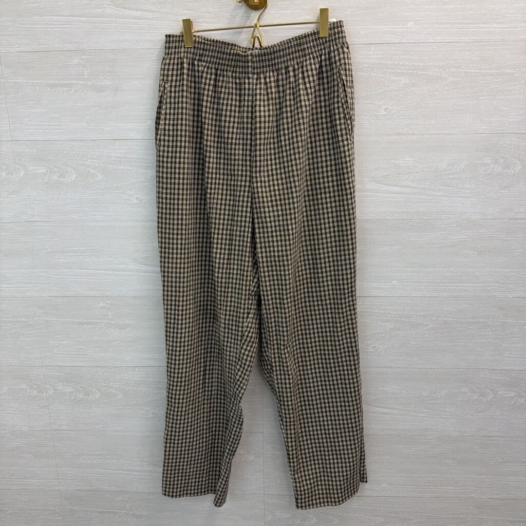 Vintage Koret Black/ Beige Plaid Wide Leg Pull On Pants Large