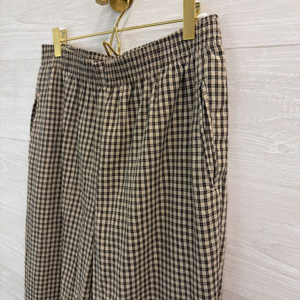 Vintage Koret Black/ Beige Plaid Wide Leg Pull On Pants Large