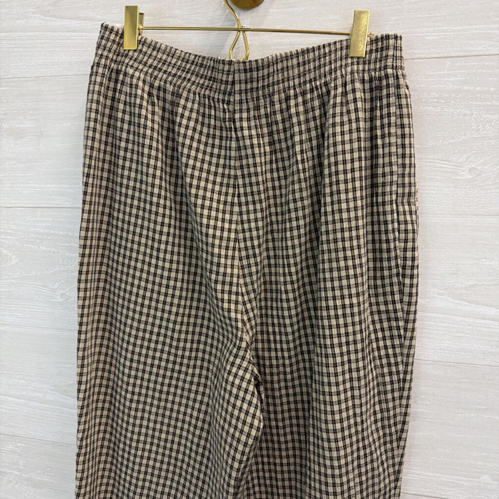 Vintage Koret Black/ Beige Plaid Wide Leg Pull On Pants Large