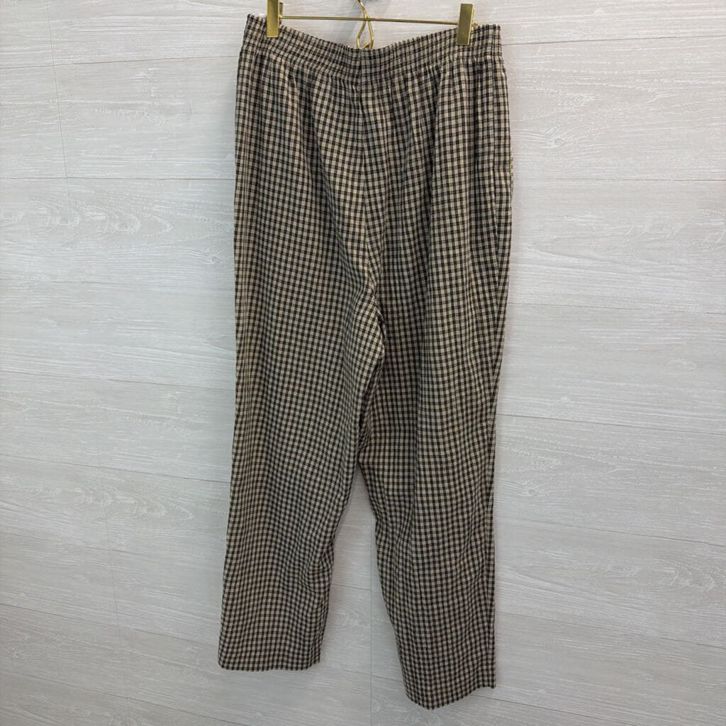 Vintage Koret Black/ Beige Plaid Wide Leg Pull On Pants Large