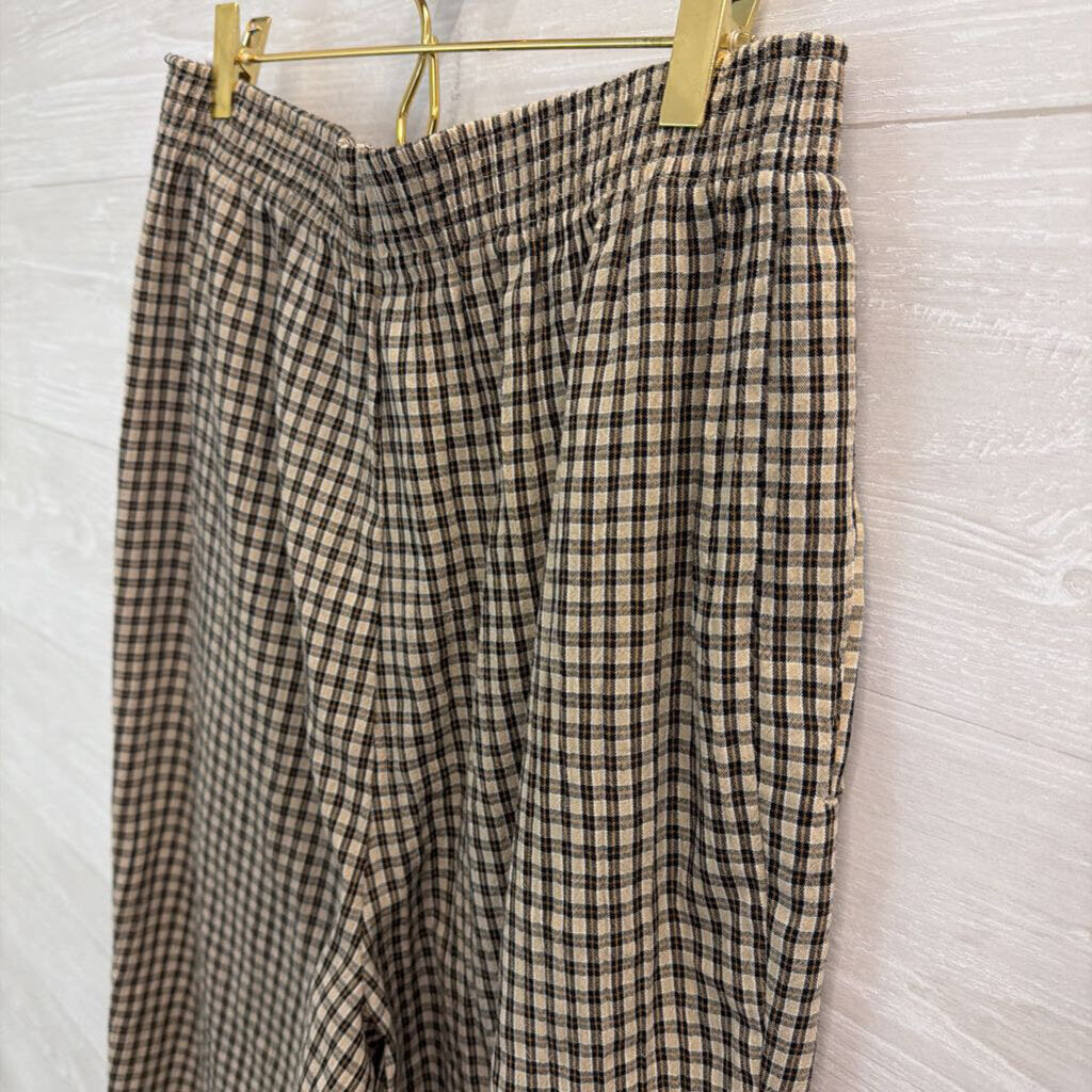 Vintage Koret Black/ Beige Plaid Wide Leg Pull On Pants Large
