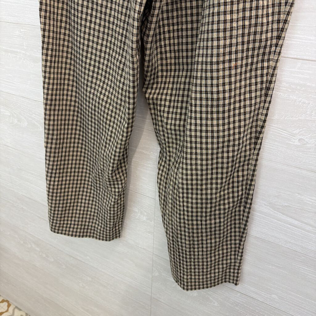 Vintage Koret Black/ Beige Plaid Wide Leg Pull On Pants Large