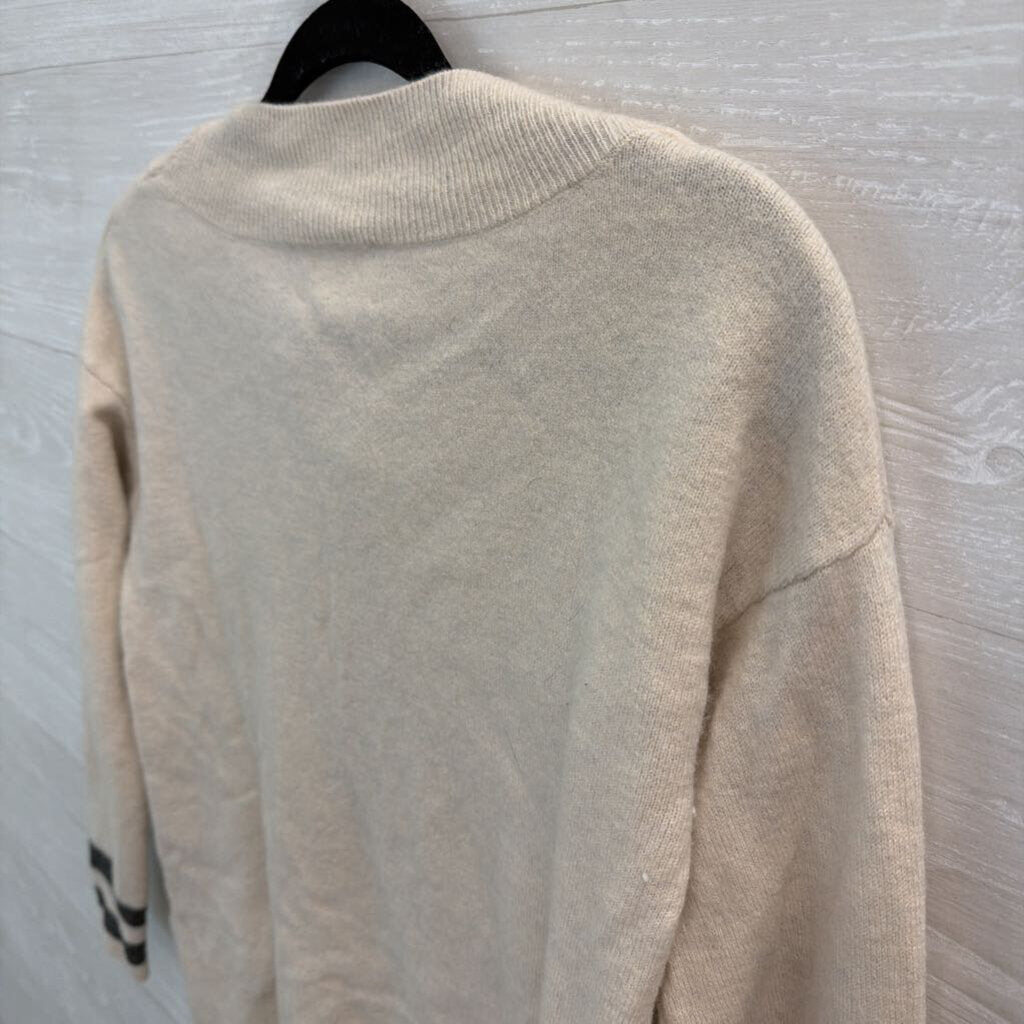 Charli Cream/ Grey Stripe Detail Long Sleeve V Neck Sweater Top Extra Small