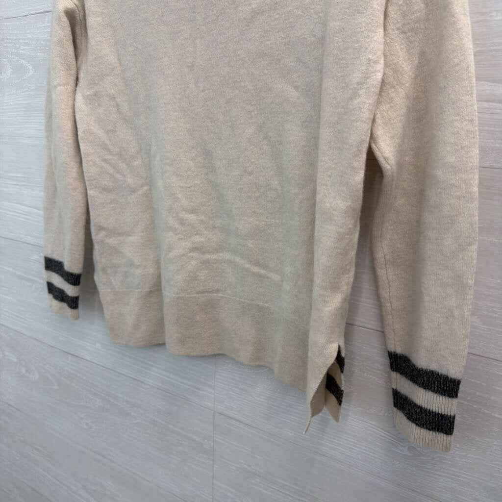 Charli Cream/ Grey Stripe Detail Long Sleeve V Neck Sweater Top Extra Small