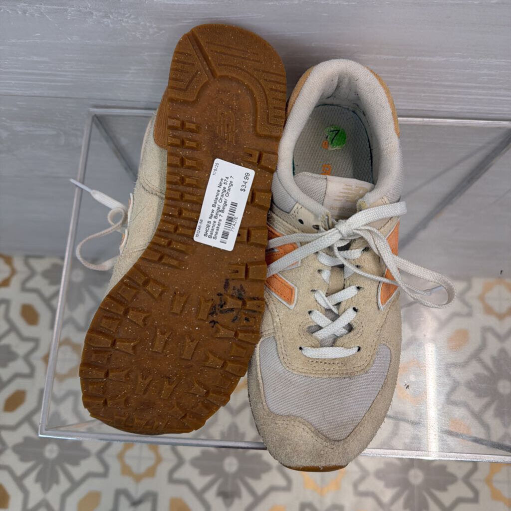 New Balance Beige/ Orange 574 Sneakers 7