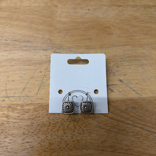 Silver Flower Square Drop Earrings