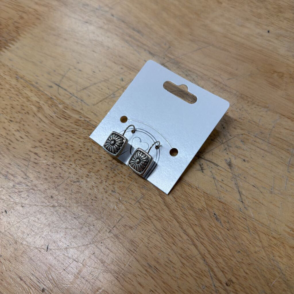 Silver Flower Square Drop Earrings