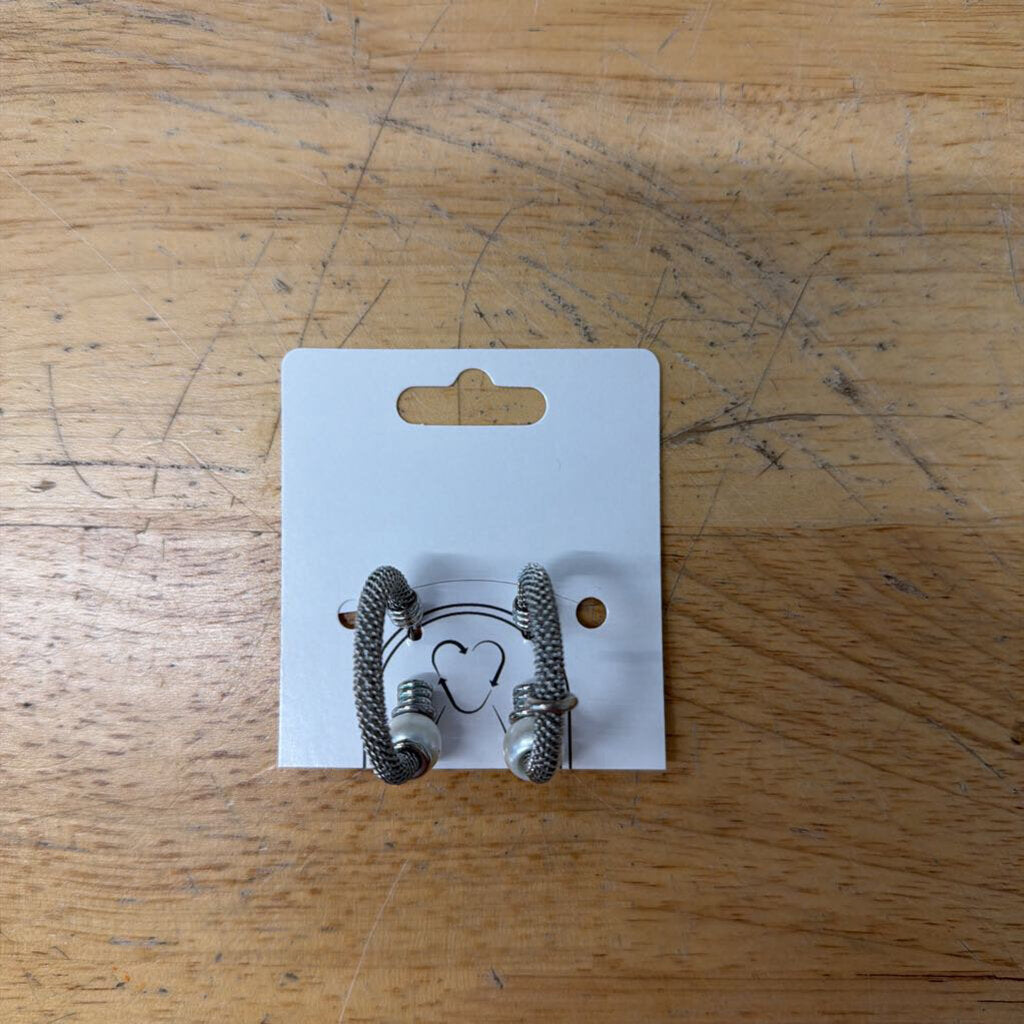 Silver/ Pearl Detail Hoop Earrings